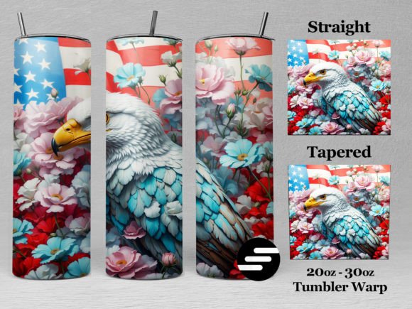 3D American Flag Flower Tumbler Wrap PNG – Graphics for Crafts