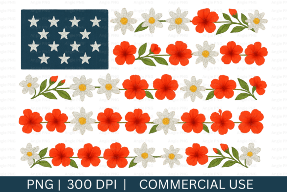 4th of July Flower Flag PNG: Graphics for Crafts