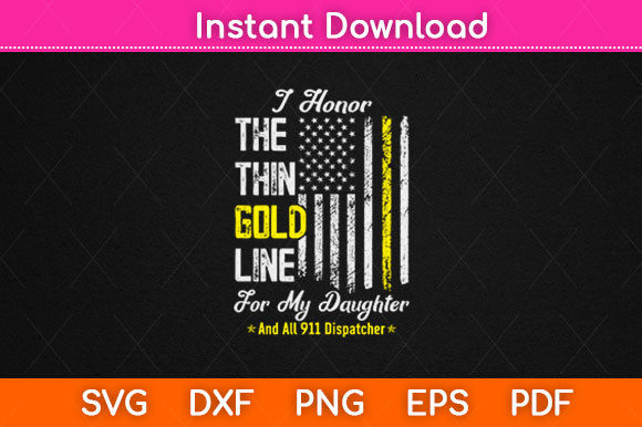 American Flag 911 Dispatcher Thin Gold Graphics for Crafts