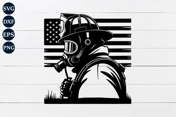 American Flag with Fireman SVG for Crafts & Graphics