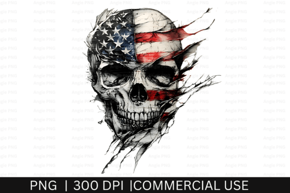 American Skull, USA Flag PNG: Graphics for Bold Crafts Projects
