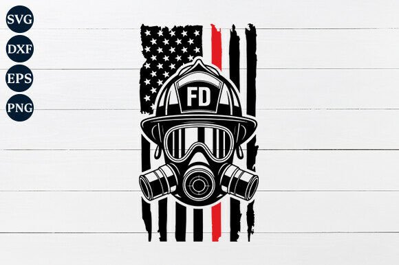 Firefighter Helmet with USA Flag SVG