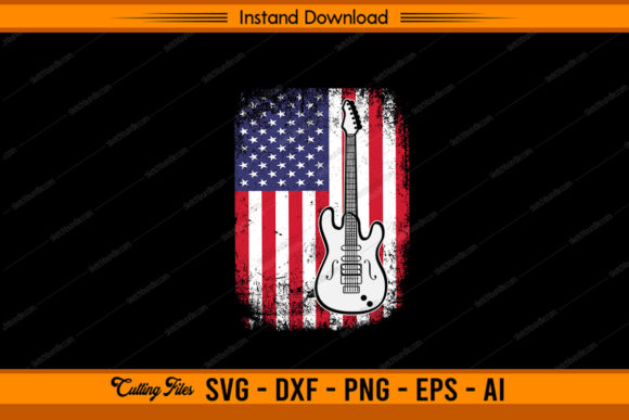 Guitar with US Flag Graphics for Crafts