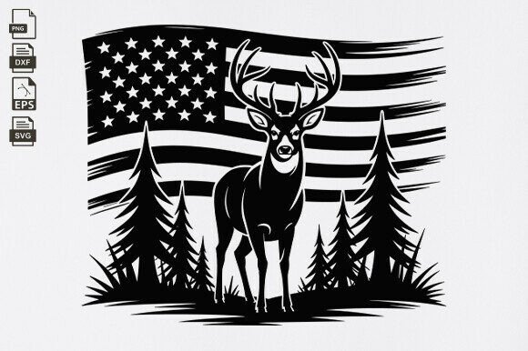 Hunting, Deer, Distressed Flag, Forest Graphics for Crafts