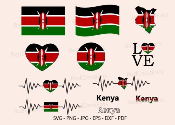 Kenya Flag Bundle SVG: Love, Waving