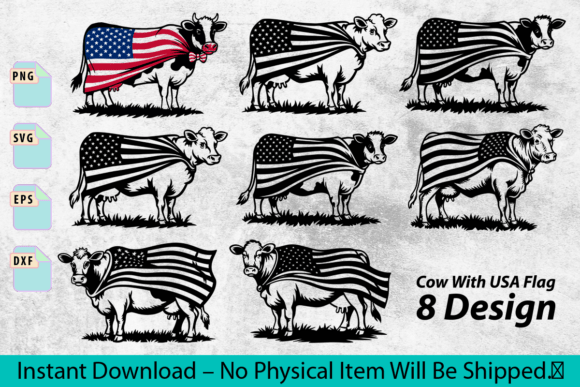 Patriotic Cow Graphics Bundle for Crafts