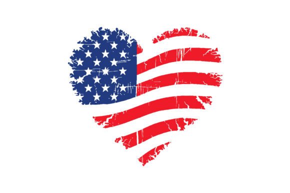 Patriotic Distressed USA Heart Flag Graphics for Crafts