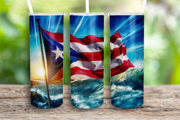 Puerto Rico Flag Tumbler Wrap PNG: Graphics for Crafts