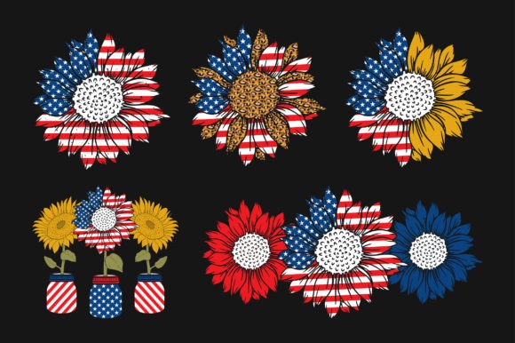 Sunflower American Flag SVG Sublimation Graphics for Crafts