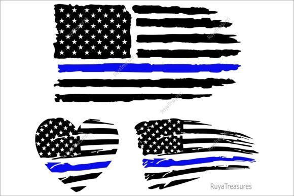 Thin Blue Line Distressed American Flag: Graphics for Crafts & Editorial Use