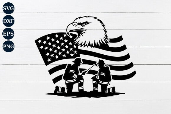 US Firefighter Kneeling with Flag SVG: Graphics for Crafts & Branding