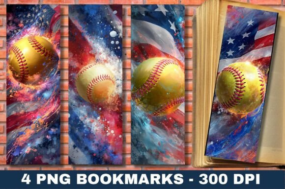 USA American Flag Softball Bookmarks PNG: Graphics for Crafts