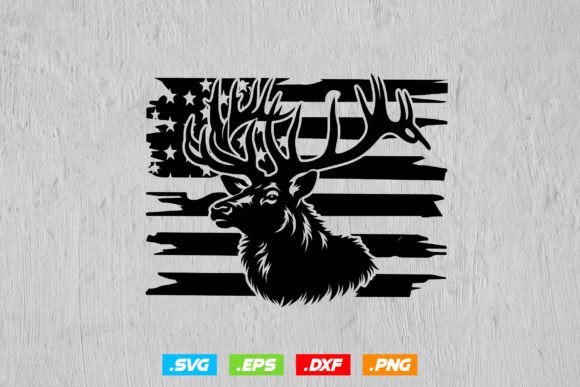 USA Flag Elk Deer SVG & PNG Graphics for Crafts